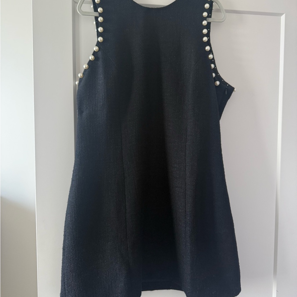 Black Sleeveless Dress with Pearl Accents